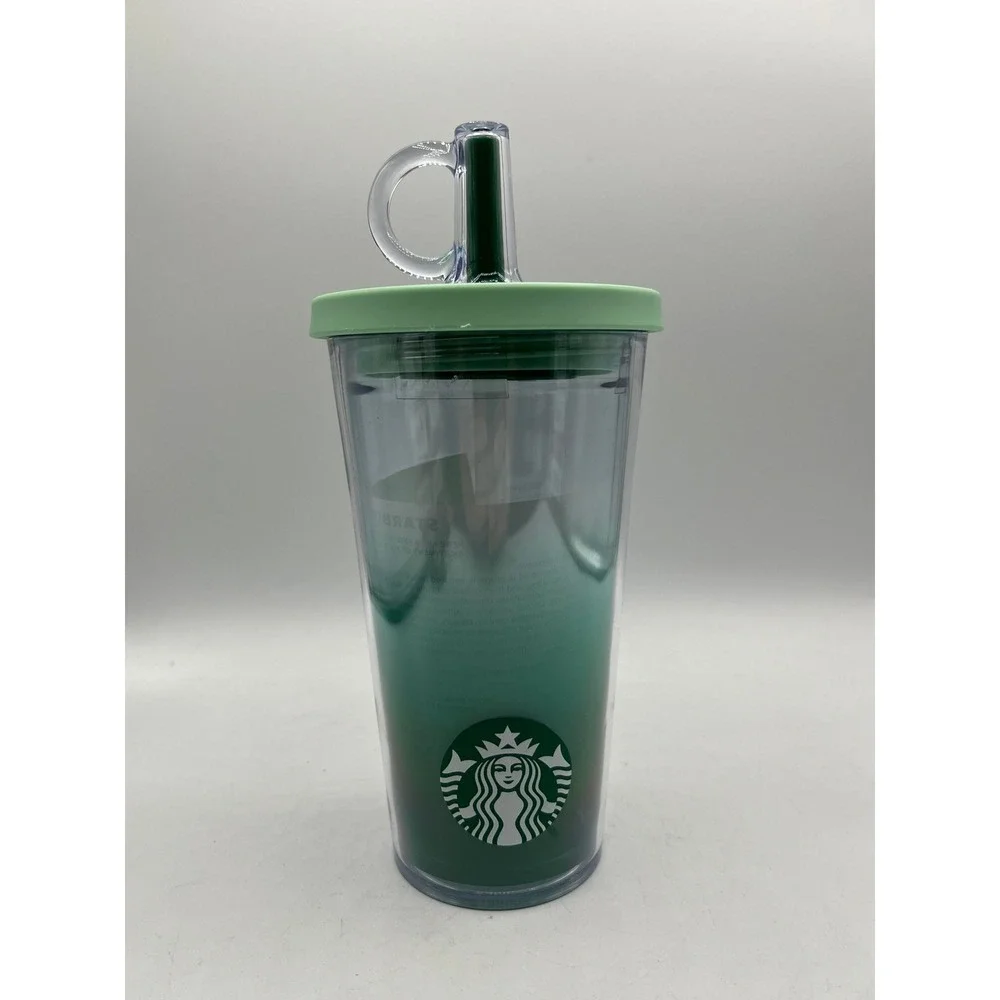 Starbucks Green Ombre Cold Cup Tumbler 16oz Locking Lid with Straw 11188320